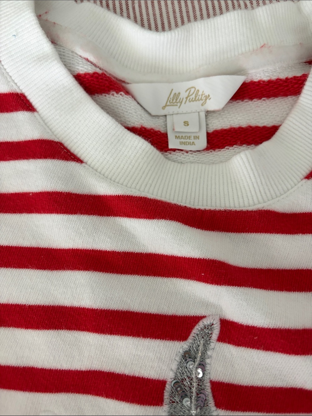 Lilly Pulitzer Red and White Striped Sweatshirt with Silver Star Applique - Picture 2 of 2